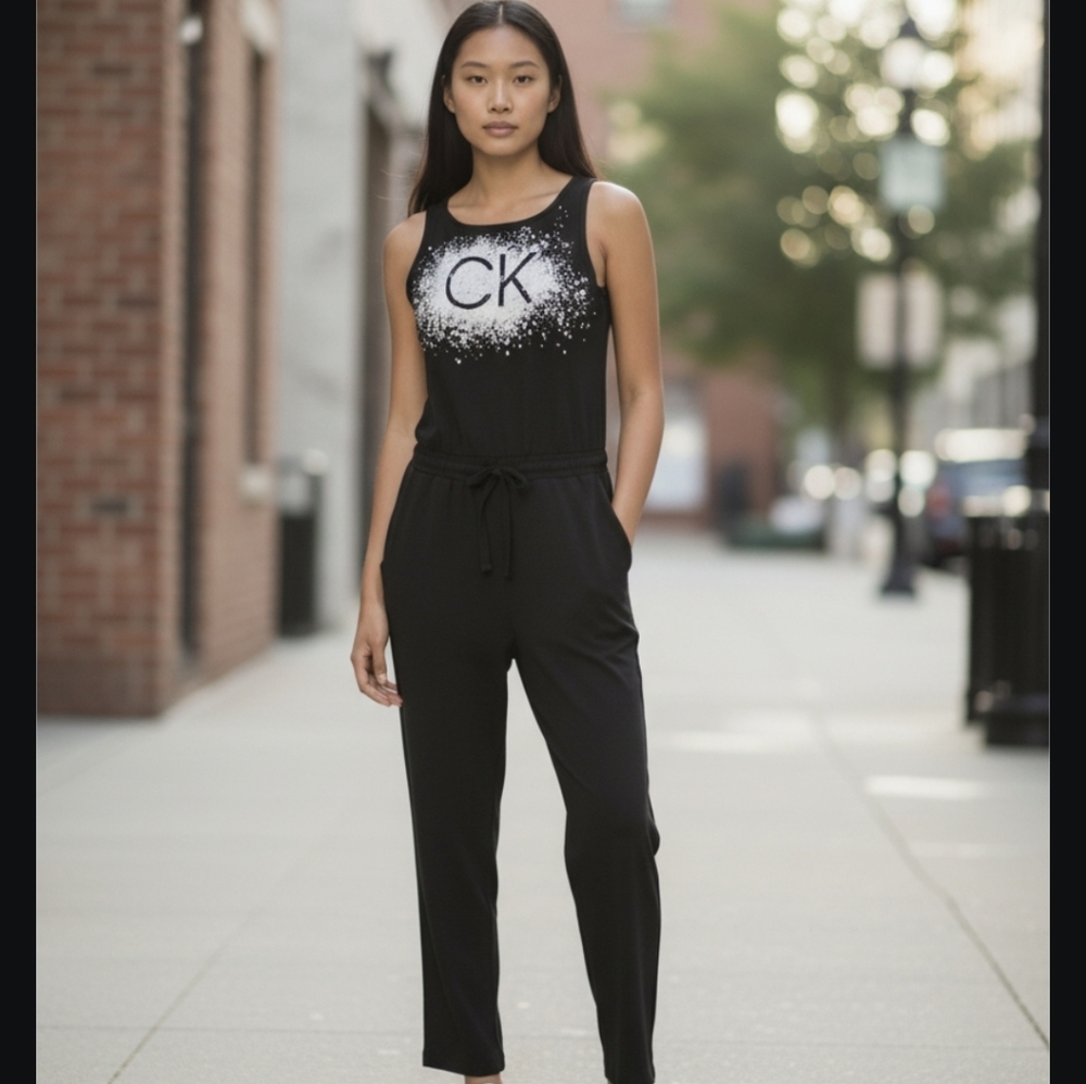 Calvin Klein Black Sleeveless Jumpsuit with Logo